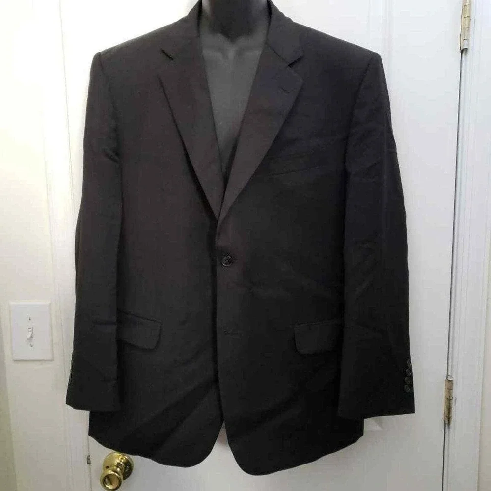 Jones New York Mens Blazer Black Two Button Lined Notch 100% Wool Suit Jacket 44